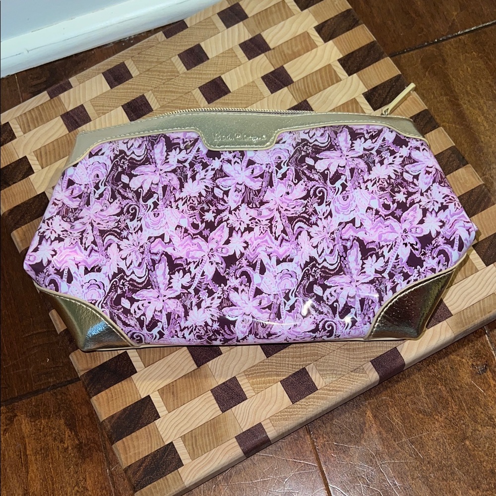 Lilly Pulitzer Purple and Gold Floral Cosmetic Bag - Picture 1 of 4